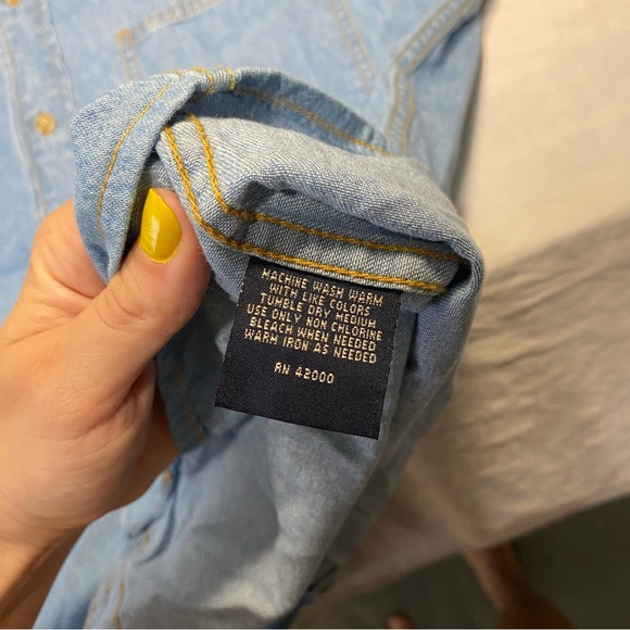 🥹 “ Friendship Connection “ Embroidered Denim Front Pocket Button Up Shirt - Picture 7 of 11